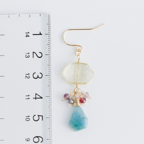 レモンクォーツ、ティールトロレアイト、スピネルのピアス/イヤリング 