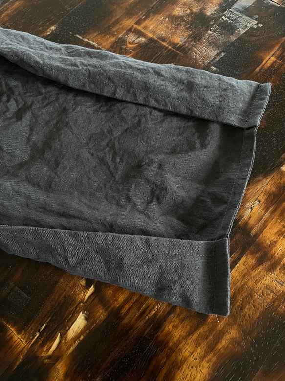 渋くてかわいい刺し子のレジ袋型バッグ　ベルギーリネン　ブラック　チャコールグレー 5枚目の画像