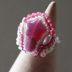 閒聊戒指 60 均碼串珠刺繡戒指星星粉色紫色 第1張的照片