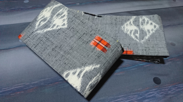 創作帯☆角帯 リバーシブル絣風 巾約12cm 4枚目の画像