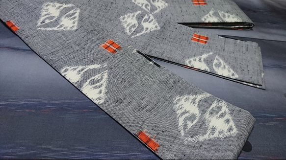 創作帯☆角帯 リバーシブル絣風 巾約12cm 6枚目の画像