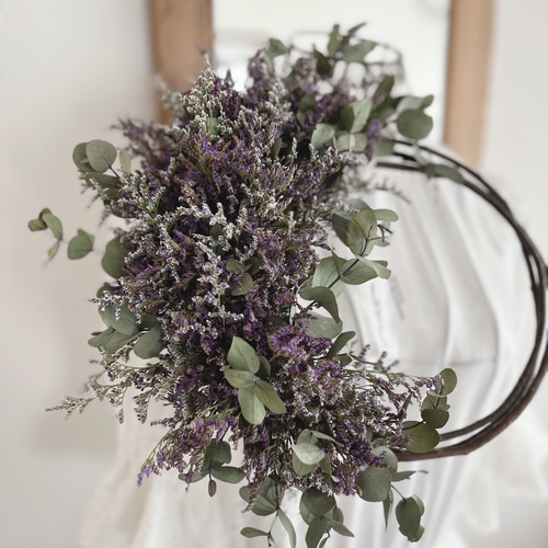 ユーカリと3種類のハイブリッドスターチスのリース 大きめ36cm ドライ