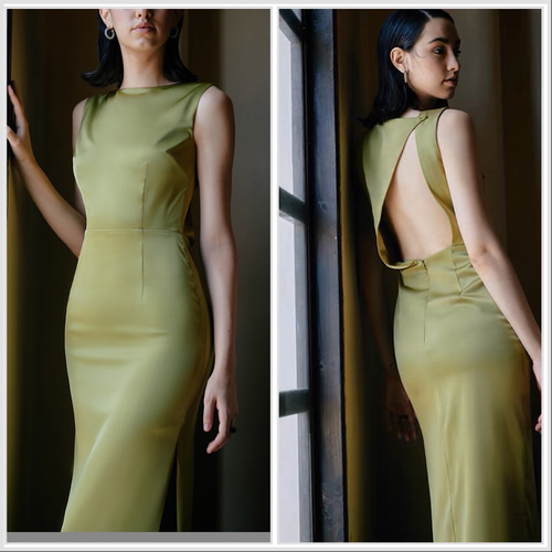 シンプルパーティドレス 演奏会 マスタードグリーン ドレス ウララ  