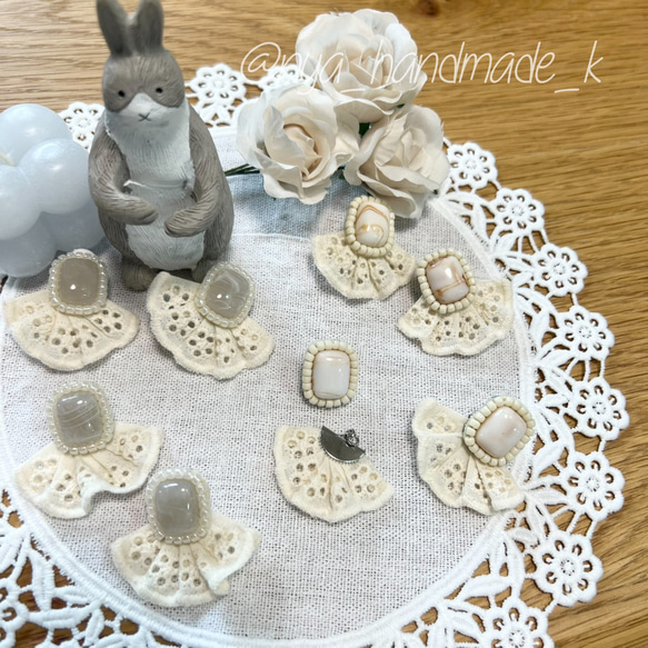 オーガニックコットンレースの2Wayフリルピアス／イヤリング対応 
