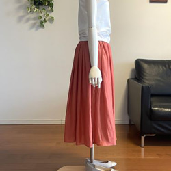 【完成品】5号 ロングギャザースカート(サーモンピンク 74cm丈） 4枚目の画像