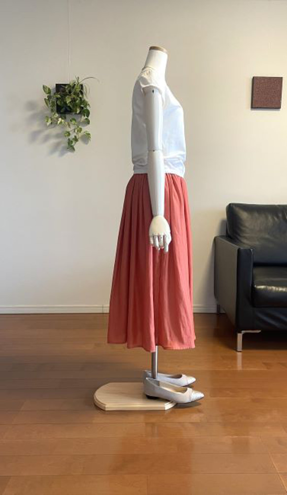 【完成品】5号 ロングギャザースカート(サーモンピンク 74cm丈） 4枚目の画像