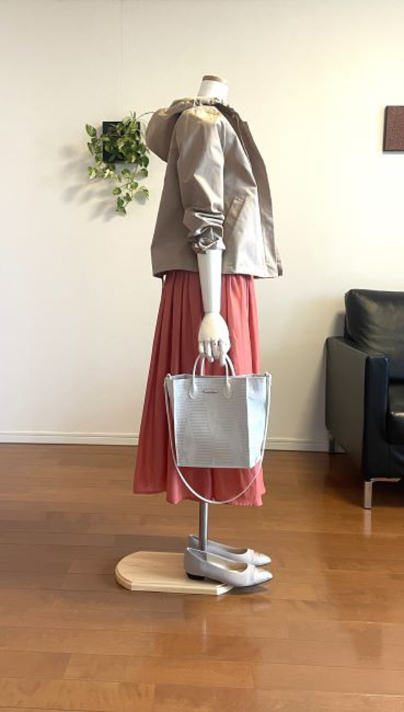 【完成品】5号 ロングギャザースカート(サーモンピンク 74cm丈） 8枚目の画像