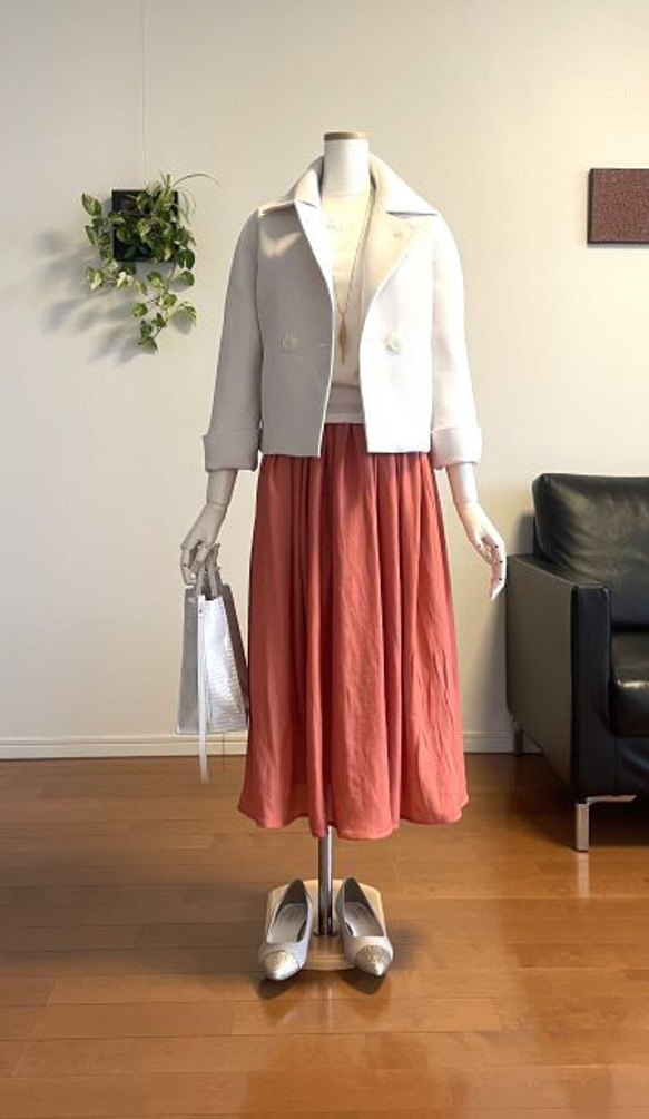 【完成品】5号 ロングギャザースカート(サーモンピンク 74cm丈） 2枚目の画像