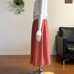 【完成品】5号 ロングギャザースカート(サーモンピンク 74cm丈） 6枚目の画像