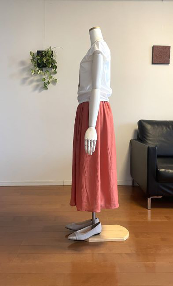 【完成品】5号 ロングギャザースカート(サーモンピンク 74cm丈） 6枚目の画像