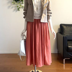 【完成品】5号 ロングギャザースカート(サーモンピンク 74cm丈） 7枚目の画像