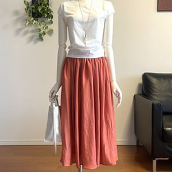 【完成品】5号 ロングギャザースカート(サーモンピンク 74cm丈） 3枚目の画像