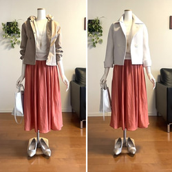 【完成品】5号 ロングギャザースカート(サーモンピンク 74cm丈） 1枚目の画像