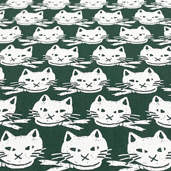 110×50 猫柄 生地 布 スカーフのねこさん 綿オックス グリーン コットン100% 50cm単位販売 商用利用可 11枚目の画像