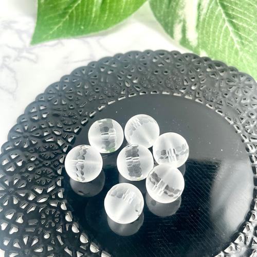 6～12mm フロスト水晶 天然石 水玉／カット／ラウンド（丸玉）※大きさ 