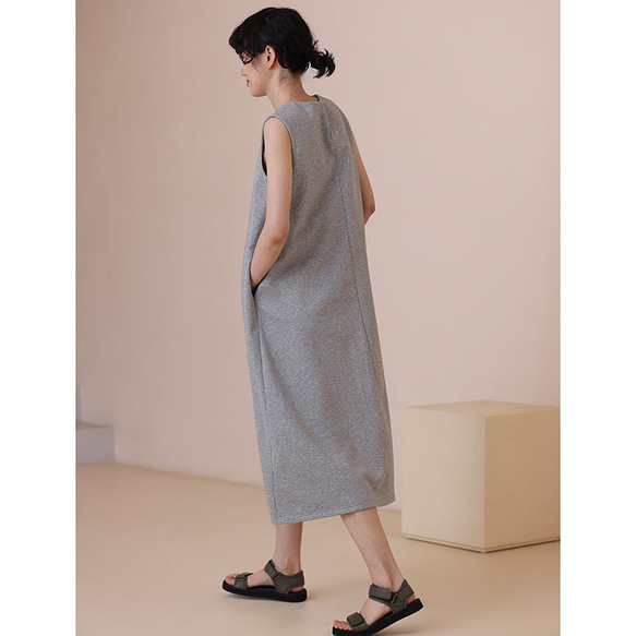 ノースリーブワンピース　ゆとりワンピース　グレー　伸縮性ありワンピース　S-XL#182 3枚目の画像