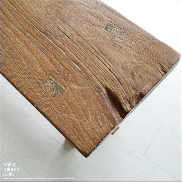 オールドチーク無垢材ベンチ UF20 長椅子 古材家具 一枚板 総無垢 ナチュラル 椅子 世界三大銘木 幅124cm 2枚目の画像