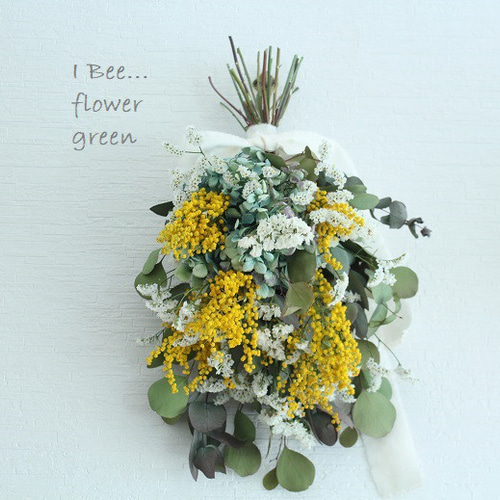 ミモザと紫陽花のドライフラワースワッグ ドライフラワー I Bee  