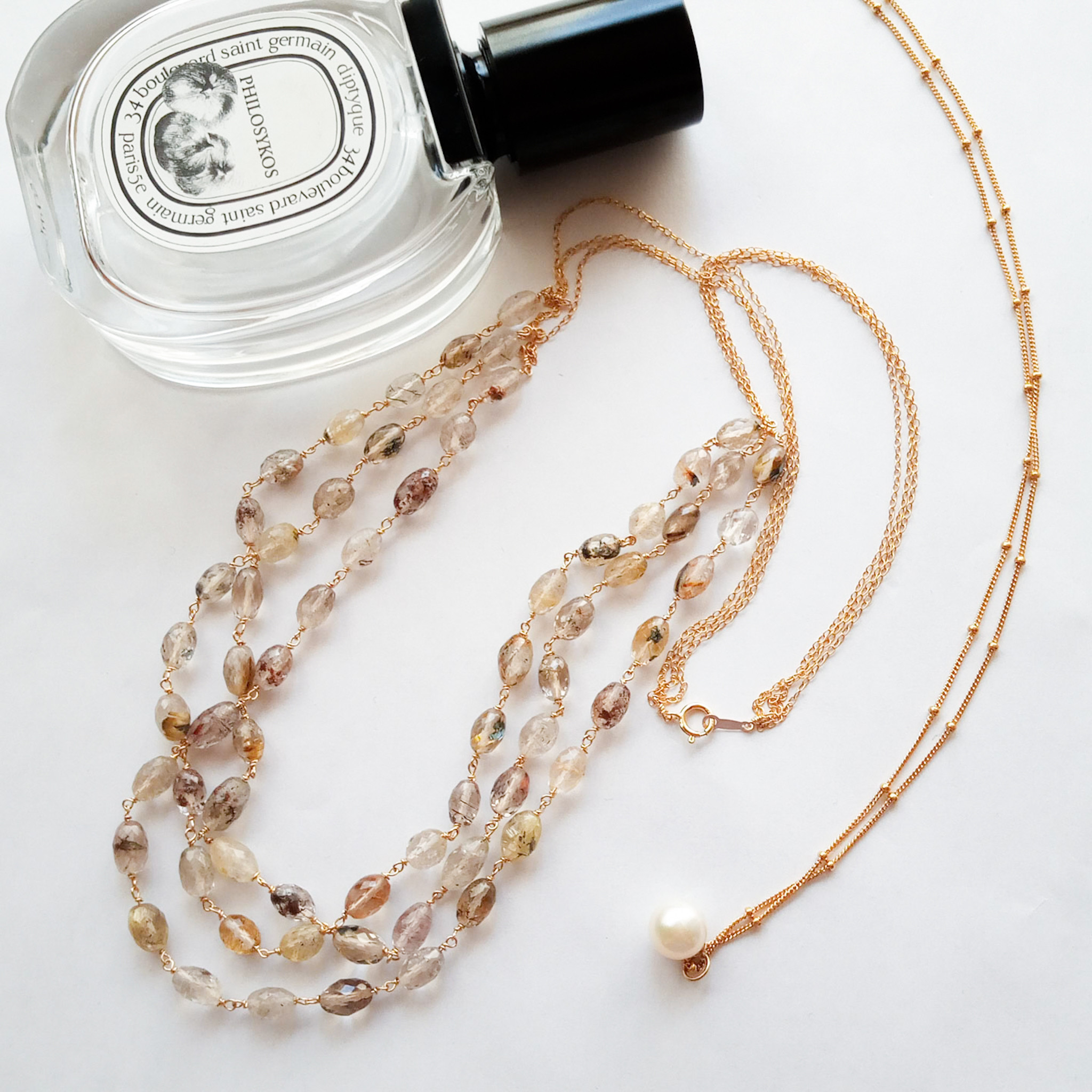 4年保証』 14kgf × ルチルクォーツ (天然水晶) の ロング ネックレス