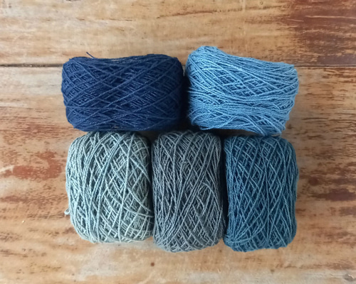 藍系80m×5色A/太さ0.7mm/草木染め綿糸/刺繍糸・刺し子糸・クロス 