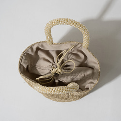 透かし編み かごバッグ 天然素材 ハンドバッグ パールハンドル トート 巾着 ナチュラル [pavine-2d-nt] 11枚目の画像