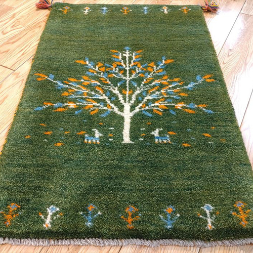 ペルシャ　ギャッベ　マット ペルシャ ギャッベ 玄関マット小 60x38cm 黄金色 パネル柄