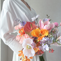 ピンクオレンジのミックス華やかブーケ ブーケ IVORYHOME 80 通販