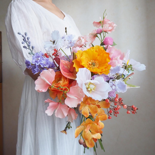 ピンクオレンジのミックス華やかブーケ ブーケ IVORYHOME 80 通販