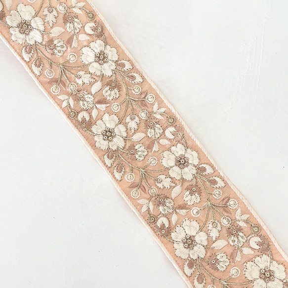[ 178 ] インド刺繍 リボン ピンク 花柄 幅:8.5cm 4枚目の画像