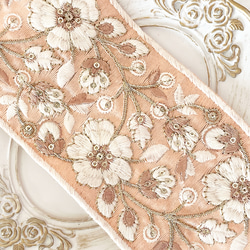 [ 178 ] インド刺繍 リボン ピンク 花柄 幅:8.5cm 1枚目の画像