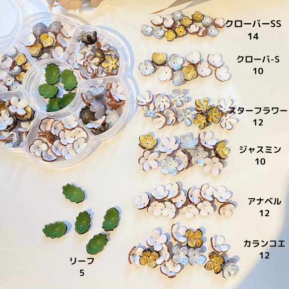 【限定数クリアフラワーケース入り】6種小花＆葉っぱのパーツセット(ホワイト) 3枚目の画像