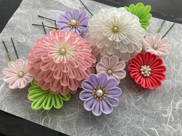 つまみ細工 髪飾り 其の十四 七五三 成人式 卒業式 かんざし 花笑美人