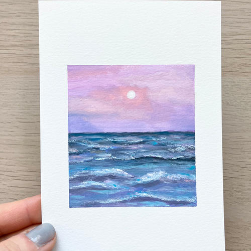 ORIGINAL PAINTING - purple sky, 原画, 海の絵, , 海のアート, 紫の空