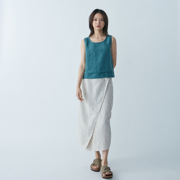 夏日短版背心 - 碧綠Tucked sleeveless blouse - Green 第7張的照片