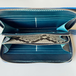 スモールクロコダイル　ポロサス　本藍染　浅葱色　ラウンドファスナーウォレット【BONIN Leather】 4枚目の画像