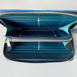 スモールクロコダイル　ポロサス　本藍染　浅葱色　ラウンドファスナーウォレット【BONIN Leather】 3枚目の画像