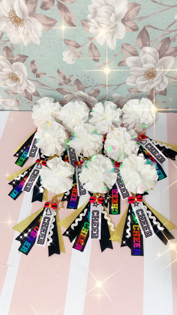 【オーダーメイド】チア ポンポンキーホルダー　チアリボン　CHEER Pompon charm 11枚目の画像