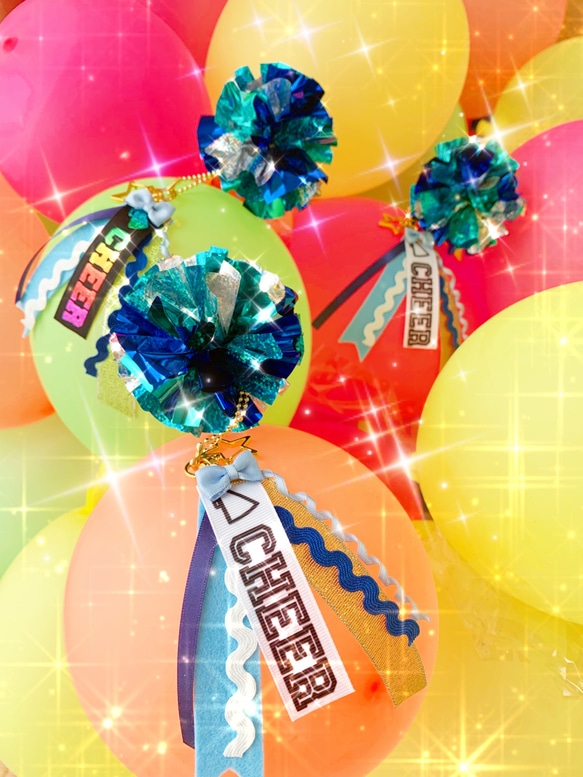 【オーダーメイド】チア ポンポンキーホルダー　チアリボン　CHEER Pompon charm 17枚目の画像