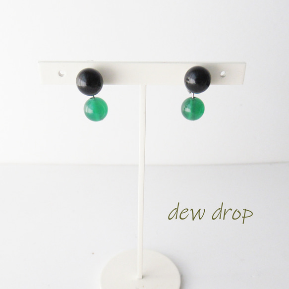 2way 凛とした美しさ グリーンオニキス＆ブラック サージカルステンレス バックキャッチ シルバー ピアス 5枚目の画像