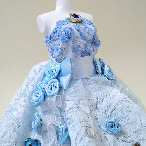 146一点物ミニチュアウエディングドレス☆姫系水色薔薇ロングドレス
