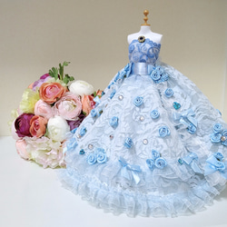 146一点物ミニチュアウエディングドレス☆姫系水色薔薇ロング