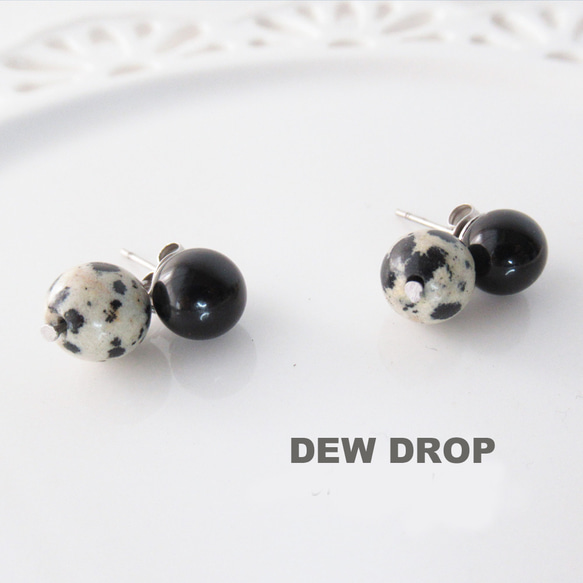 2way 天然石 ダルメシアンジャスパー オニキス バックキャッチ サージカルステンレス  シルバー ピアス 3枚目の画像