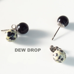 2way 天然石 ダルメシアンジャスパー オニキス バックキャッチ サージカルステンレス  シルバー ピアス 1枚目の画像