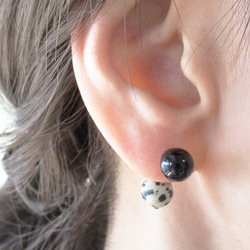 2way 天然石 ダルメシアンジャスパー オニキス バックキャッチ サージカルステンレス  シルバー ピアス 4枚目の画像