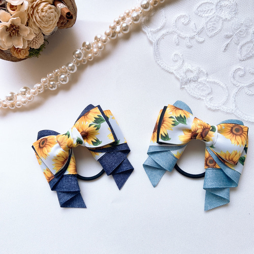 リボン ヘアゴム♡カノンリボン～long～♡ツイードイエロー