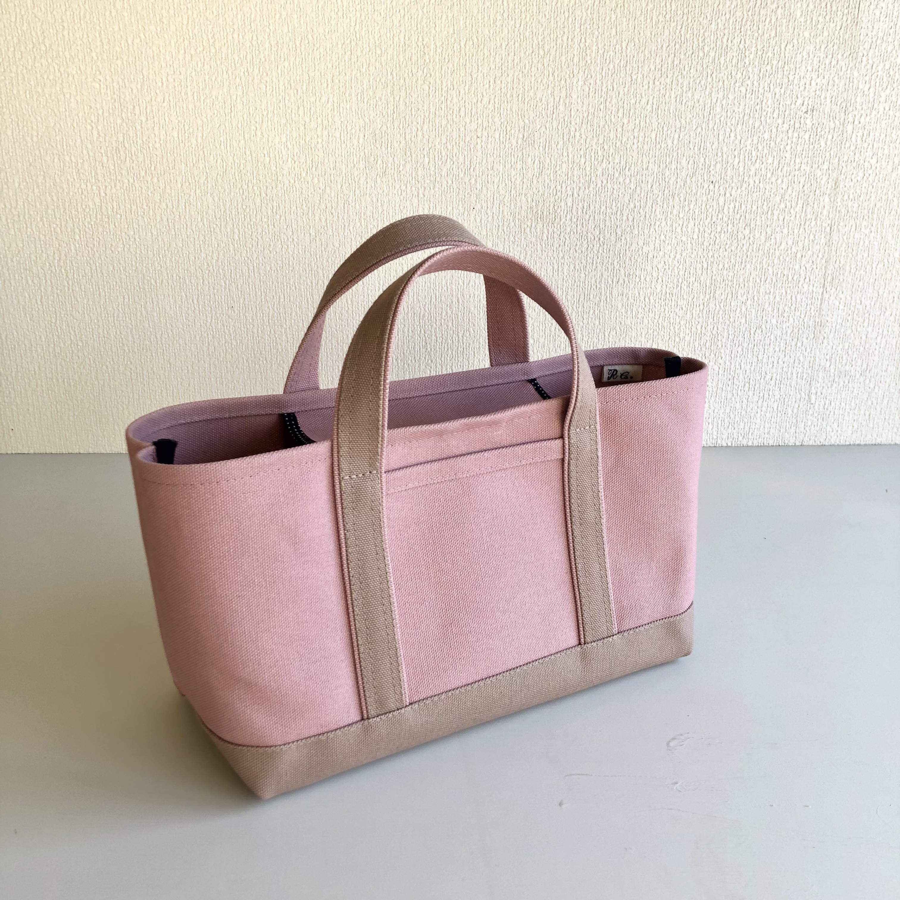 M横長スタイル帆布トートくすみピンク×ライトシナモン〉