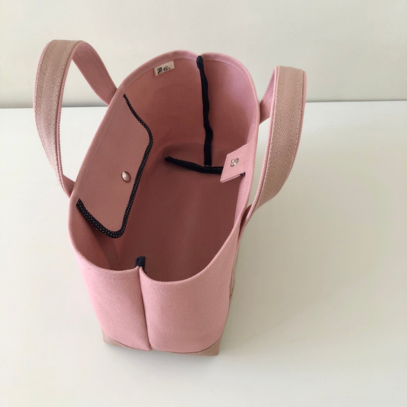 M横長スタイル帆布トートくすみピンク×ライトシナモン〉 8枚目の画像