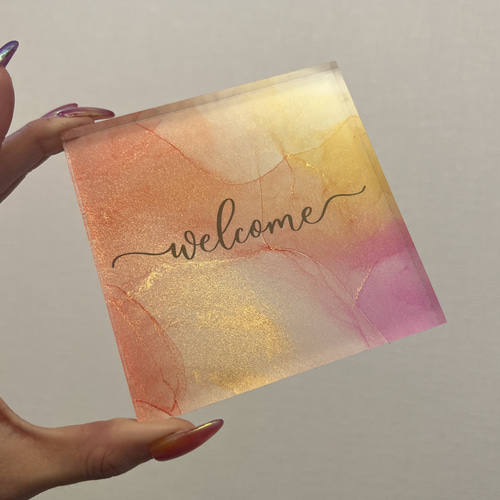 アルコールインクアート【アクリルブロック】インテリアwelcome アルコールインクアート【アクリルブロック】インテリアwelcome