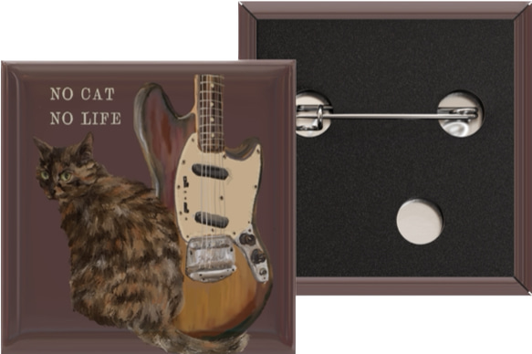 bonvoroid 猫とギター NO CAT NO LIFE ピンバッジ40mm 3枚目の画像