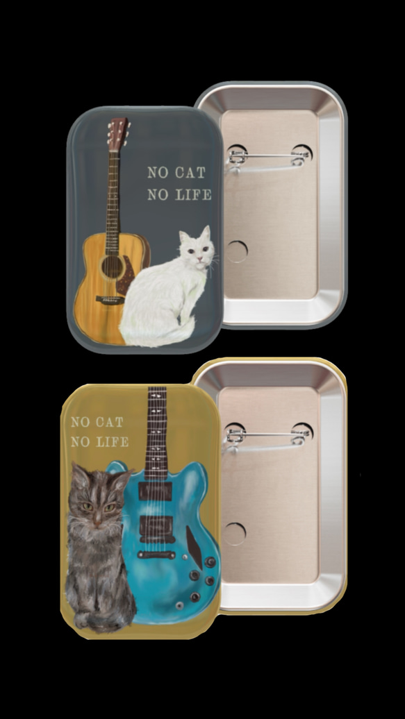 bonvoroid 猫とギター NO CAT NO LIFE 缶バッジ70mm ピンバッチ